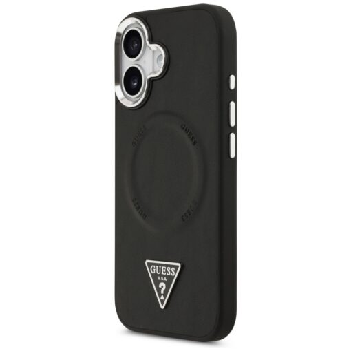 Guess Case Magsafe PU Leather Case With Triangle Logo Silver Metal Camera Frame For iPhone 17 Black - Image 2