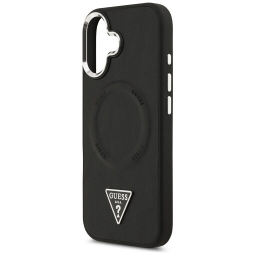 Guess Case Magsafe PU Leather Case With Triangle Logo Silver Metal Camera Frame For iPhone 17 Black - Image 6