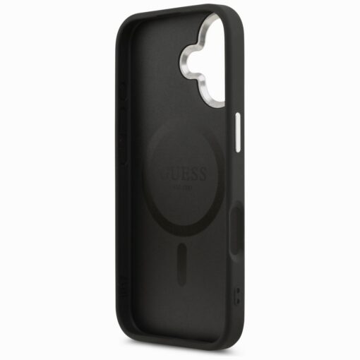 Guess Case Magsafe PU Leather Case With Triangle Logo Silver Metal Camera Frame For iPhone 17 Black - Image 7