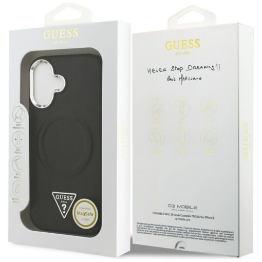Guess Case Magsafe PU Leather Case With Triangle Logo Silver Metal Camera Frame For iPhone 17 Black - Image 8