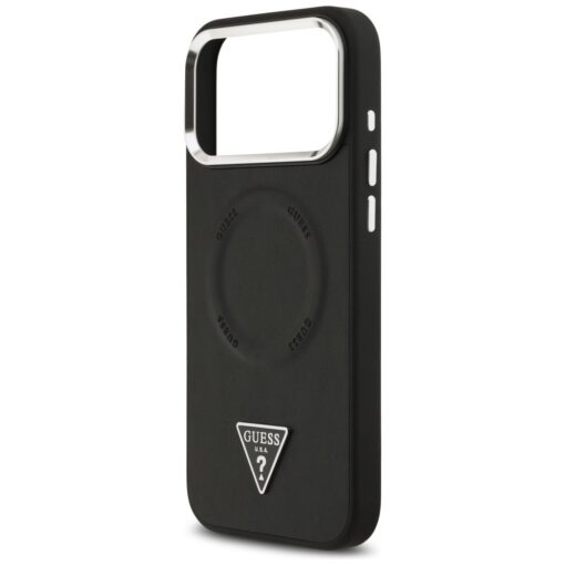 Guess Case Magsafe PU Leather Case With Triangle Logo Silver Metal Camera Frame For iPhone 17 Pro Black - Image 6