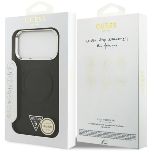Guess Case Magsafe PU Leather Case With Triangle Logo Silver Metal Camera Frame For iPhone 17 Pro Black - Image 8