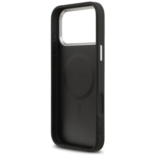 Guess Case Magsafe PU Leather Case With Triangle Logo Silver Metal Camera Frame For iPhone 17 Pro Max Black - Image 7