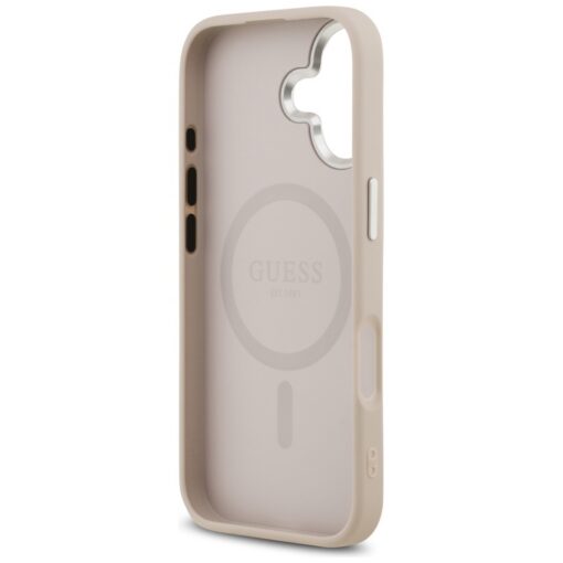 Guess Case Magsafe PU Leather Case With Triangle Logo Silver Metal Camera Frame For iPhone 17 Pink - Image 7