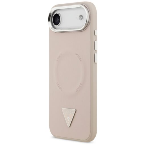 Guess Case Magsafe PU Leather Case With Triangle Logo Silver Metal Camera Frame For iPhone 17 Air Pink - Image 2
