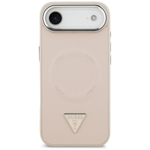 Guess Case Magsafe PU Leather Case With Triangle Logo Silver Metal Camera Frame For iPhone 17 Air Pink - Image 3