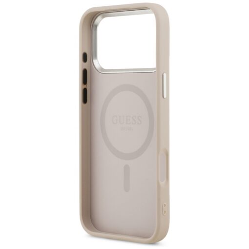 Guess Case Magsafe PU Leather Case With Triangle Logo Silver Metal Camera Frame For iPhone 17 Pro Pink - Image 7