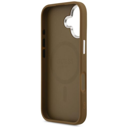Guess Case Magsafe PU Leather Case With Triangle Logo Silver Metal Camera Frame For iPhone 17 Brown - Image 7