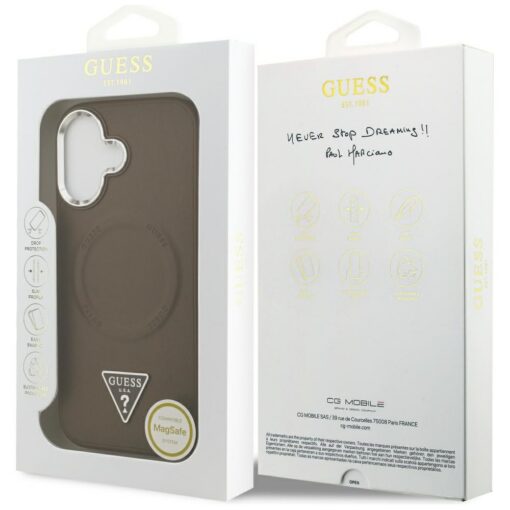 Guess Case Magsafe PU Leather Case With Triangle Logo Silver Metal Camera Frame For iPhone 17 Brown - Image 8