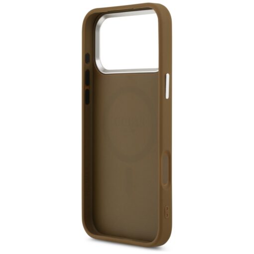 Guess Case Magsafe PU Leather Case With Triangle Logo Silver Metal Camera Frame For iPhone 17 Pro Brown - Image 7