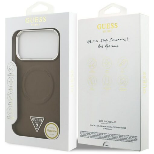 Guess Case Magsafe PU Leather Case With Triangle Logo Silver Metal Camera Frame For iPhone 17 Pro Max Brown - Image 8