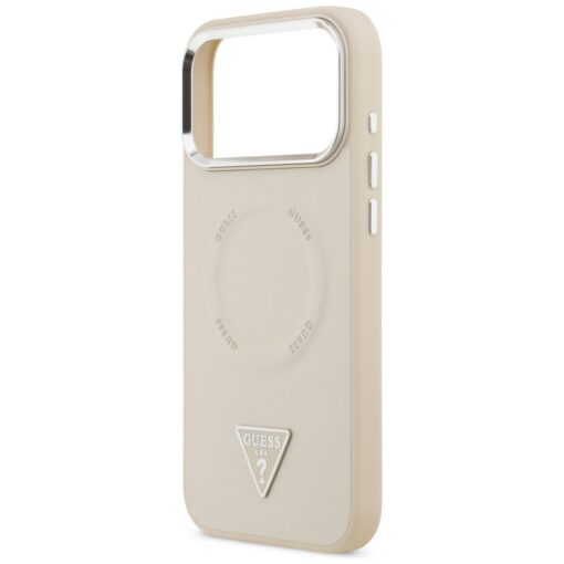 Guess Case Magsafe PU Leather Case With Triangle Logo Silver Metal Camera Frame For iPhone 17 Pro Max Beige - Image 6
