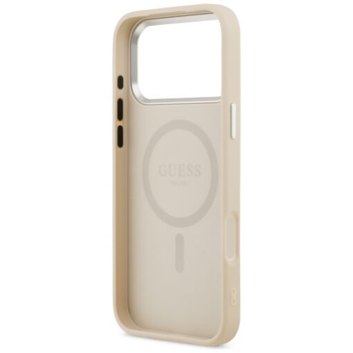 Guess Case Magsafe PU Leather Case With Triangle Logo Silver Metal Camera Frame For iPhone 17 Pro Max Beige - Image 7
