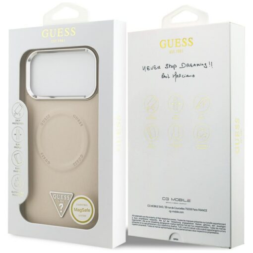 Guess Case Magsafe PU Leather Case With Triangle Logo Silver Metal Camera Frame For iPhone 17 Pro Max Beige - Image 8