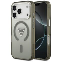 Guess Case Magsafe IML Gradient Case With Print Triangle Logo & Silver Metal Camera Buttons For iPhone 17 Pro Khaki