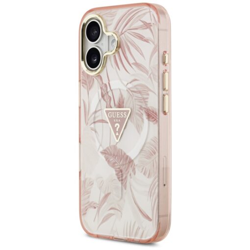 Guess Case Magsafe Pc TPU Case Jungle Tonal Pattern With Printed Logo Triangle And Metal Camera Frame For iPhone 17 Pink - Image 2
