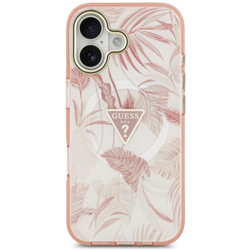 Guess Case Magsafe Pc TPU Case Jungle Tonal Pattern With Printed Logo Triangle And Metal Camera Frame For iPhone 17 Pink - Image 3