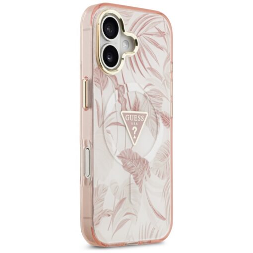Guess Case Magsafe Pc TPU Case Jungle Tonal Pattern With Printed Logo Triangle And Metal Camera Frame For iPhone 17 Pink - Image 4