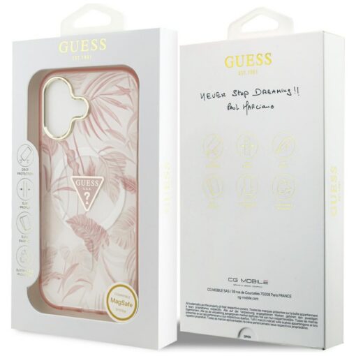 Guess Case Magsafe Pc TPU Case Jungle Tonal Pattern With Printed Logo Triangle And Metal Camera Frame For iPhone 17 Pink - Image 8