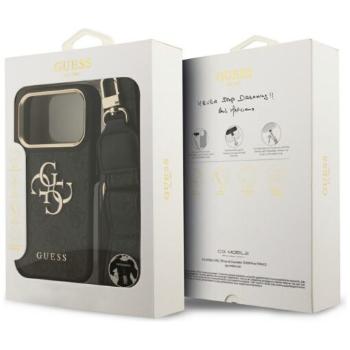 Guess Case 4G PU Leather Case Big 4G And Classic Logo With Big 4G PU Nylon Strap And Metal Camera And Buttons For iPhone 17 Pro Black - Image 9