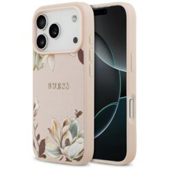 Guess Case Magsafe Grained PU Case With Printed Flower Pattern For iPhone 17 Pro Max Pink