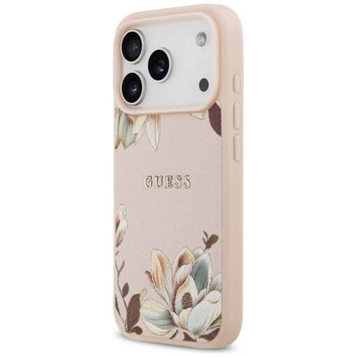 Guess Case Magsafe Grained PU Case With Printed Flower Pattern For iPhone 17 Pro Max Pink - Image 2