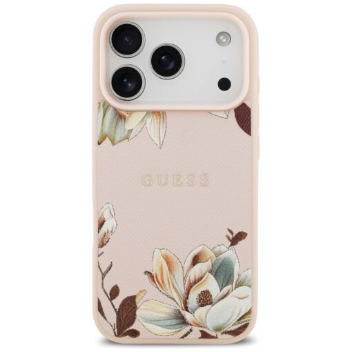 Guess Case Magsafe Grained PU Case With Printed Flower Pattern For iPhone 17 Pro Max Pink - Image 3