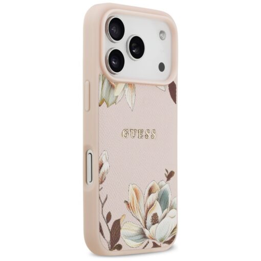 Guess Case Magsafe Grained PU Case With Printed Flower Pattern For iPhone 17 Pro Max Pink - Image 4