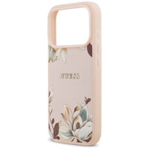 Guess Case Magsafe Grained PU Case With Printed Flower Pattern For iPhone 17 Pro Max Pink - Image 6