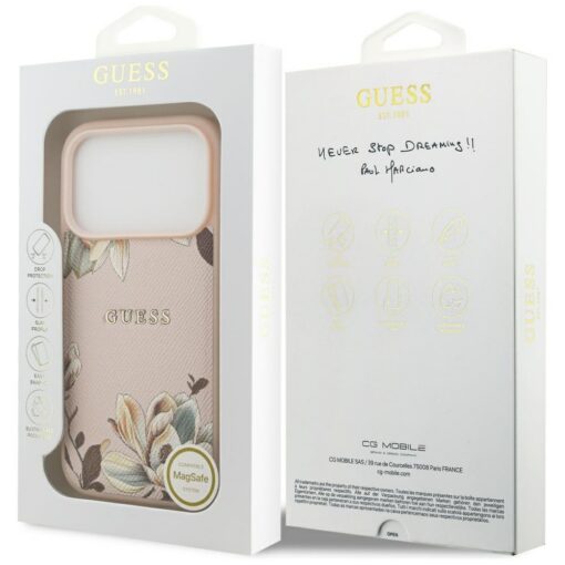 Guess Case Magsafe Grained PU Case With Printed Flower Pattern For iPhone 17 Pro Max Pink - Image 8
