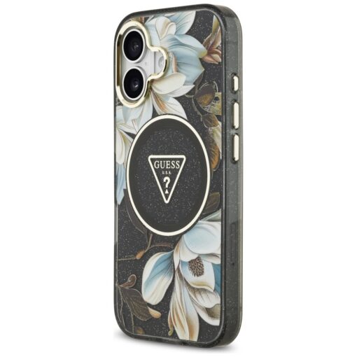 Guess Case Magsafe IML Case Glitter Flowers And Triangle With Metal Camera Frame And Buttons For iPhone 17 Black - Image 2