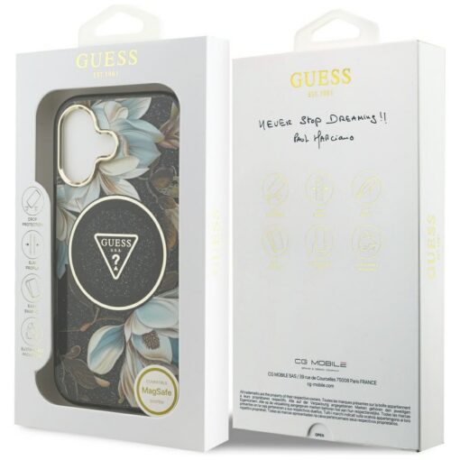 Guess Case Magsafe IML Case Glitter Flowers And Triangle With Metal Camera Frame And Buttons For iPhone 17 Black - Image 8