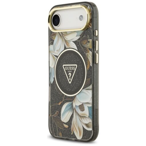 Guess Case Magsafe IML Case Glitter Flowers And Triangle With Metal Camera Frame And Buttons For iPhone 17 Air Black - Image 2