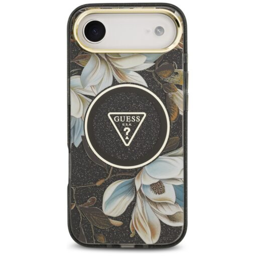Guess Case Magsafe IML Case Glitter Flowers And Triangle With Metal Camera Frame And Buttons For iPhone 17 Air Black - Image 3