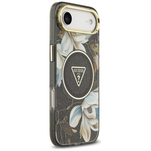 Guess Case Magsafe IML Case Glitter Flowers And Triangle With Metal Camera Frame And Buttons For iPhone 17 Air Black - Image 4
