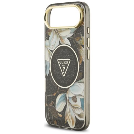 Guess Case Magsafe IML Case Glitter Flowers And Triangle With Metal Camera Frame And Buttons For iPhone 17 Air Black - Image 6