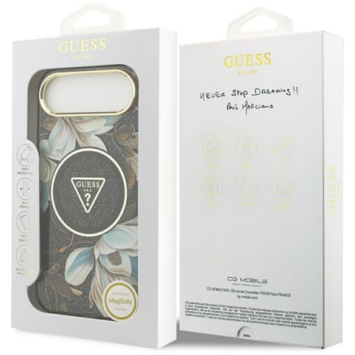 Guess Case Magsafe IML Case Glitter Flowers And Triangle With Metal Camera Frame And Buttons For iPhone 17 Air Black - Image 8