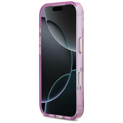 Guess Case Magsafe IML Case Glitter Flowers And Triangle With Metal Camera Frame And Buttons For iPhone 17 Pro PUrple - Image 5