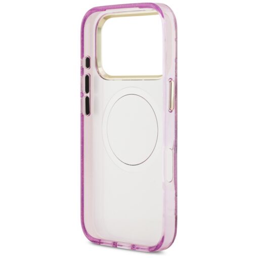 Guess Case Magsafe IML Case Glitter Flowers And Triangle With Metal Camera Frame And Buttons For iPhone 17 Pro PUrple - Image 7