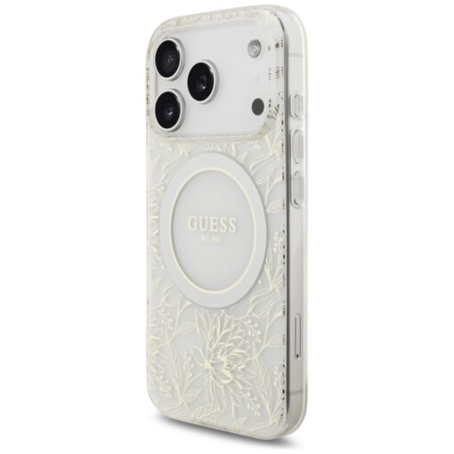 Guess Case Magsafe IML Case Flowers Electroplated Allover With Beads Strap For iPhone 17 Pro White - Image 3
