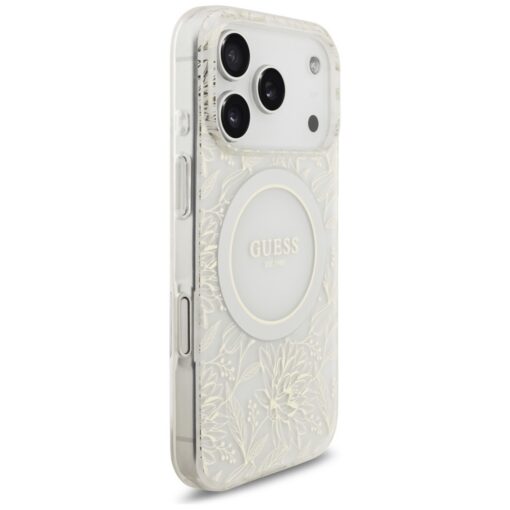 Guess Case Magsafe IML Case Flowers Electroplated Allover With Beads Strap For iPhone 17 Pro White - Image 4