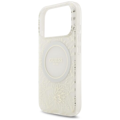 Guess Case Magsafe IML Case Flowers Electroplated Allover With Beads Strap For iPhone 17 Pro White - Image 6