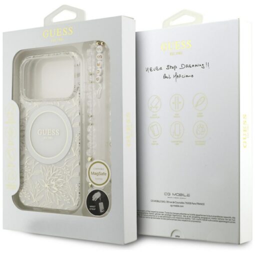Guess Case Magsafe IML Case Flowers Electroplated Allover With Beads Strap For iPhone 17 Pro White - Image 8