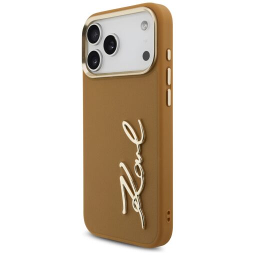 Karl Lagerfeld case PU leather case with Karl script logo and metal camera buttons for iPhone 17 Pro Max pink - Image 2
