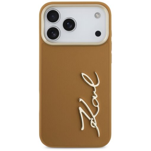 Karl Lagerfeld case PU leather case with Karl script logo and metal camera buttons for iPhone 17 Pro Max pink - Image 3