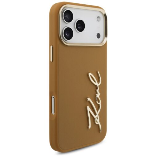 Karl Lagerfeld case PU leather case with Karl script logo and metal camera buttons for iPhone 17 Pro Max pink - Image 4