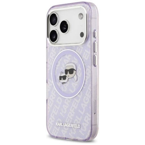 Karl Lagerfeld case Magsafe IML glitter case metal camera frame and buttons Karl and Choupette heads on KL repeated logo for iPhone 17 Pro black - Image 2