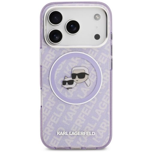 Karl Lagerfeld case Magsafe IML glitter case metal camera frame and buttons Karl and Choupette heads on KL repeated logo for iPhone 17 Pro black - Image 3