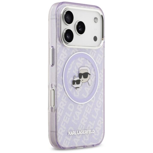 Karl Lagerfeld case Magsafe IML glitter case metal camera frame and buttons Karl and Choupette heads on KL repeated logo for iPhone 17 Pro black - Image 4