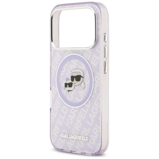 Karl Lagerfeld case Magsafe IML glitter case metal camera frame and buttons Karl and Choupette heads on KL repeated logo for iPhone 17 Pro black - Image 6
